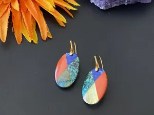 Labradorite, chrysocolla, red jasper, Lapis lazuli earrings, intarsia earrings, statement earrings, natural stone earrings