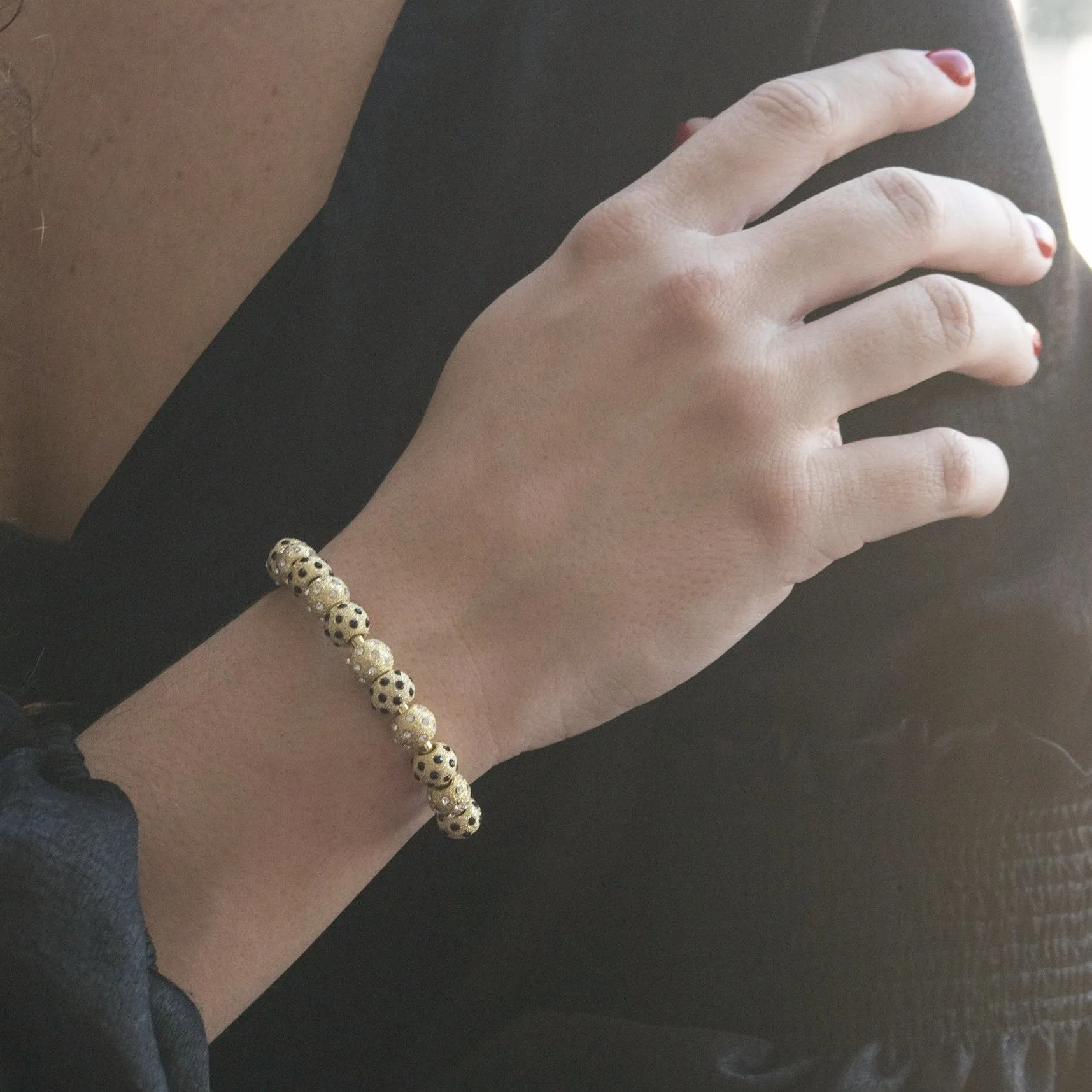 Ladybug Gold Crystal And Onyx Journal Bracelet