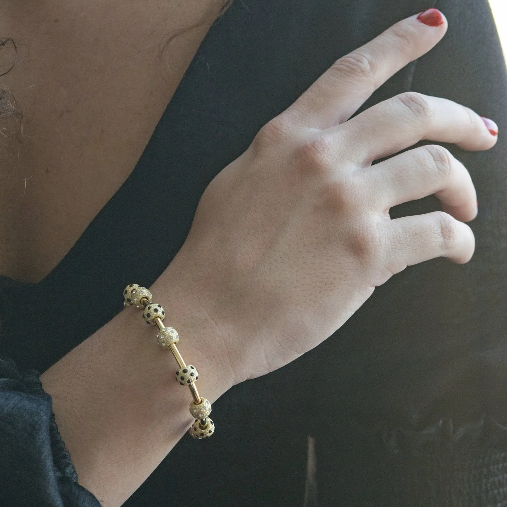 Ladybug Gold Crystal And Onyx Journal Bracelet