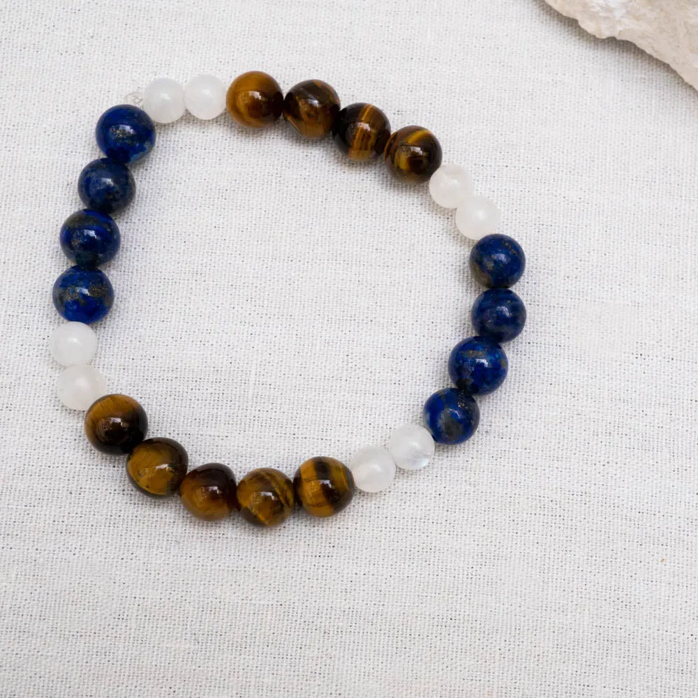 Lapis Lazuli, Tiger's Eye, Moonstone Bracelet | Confidence