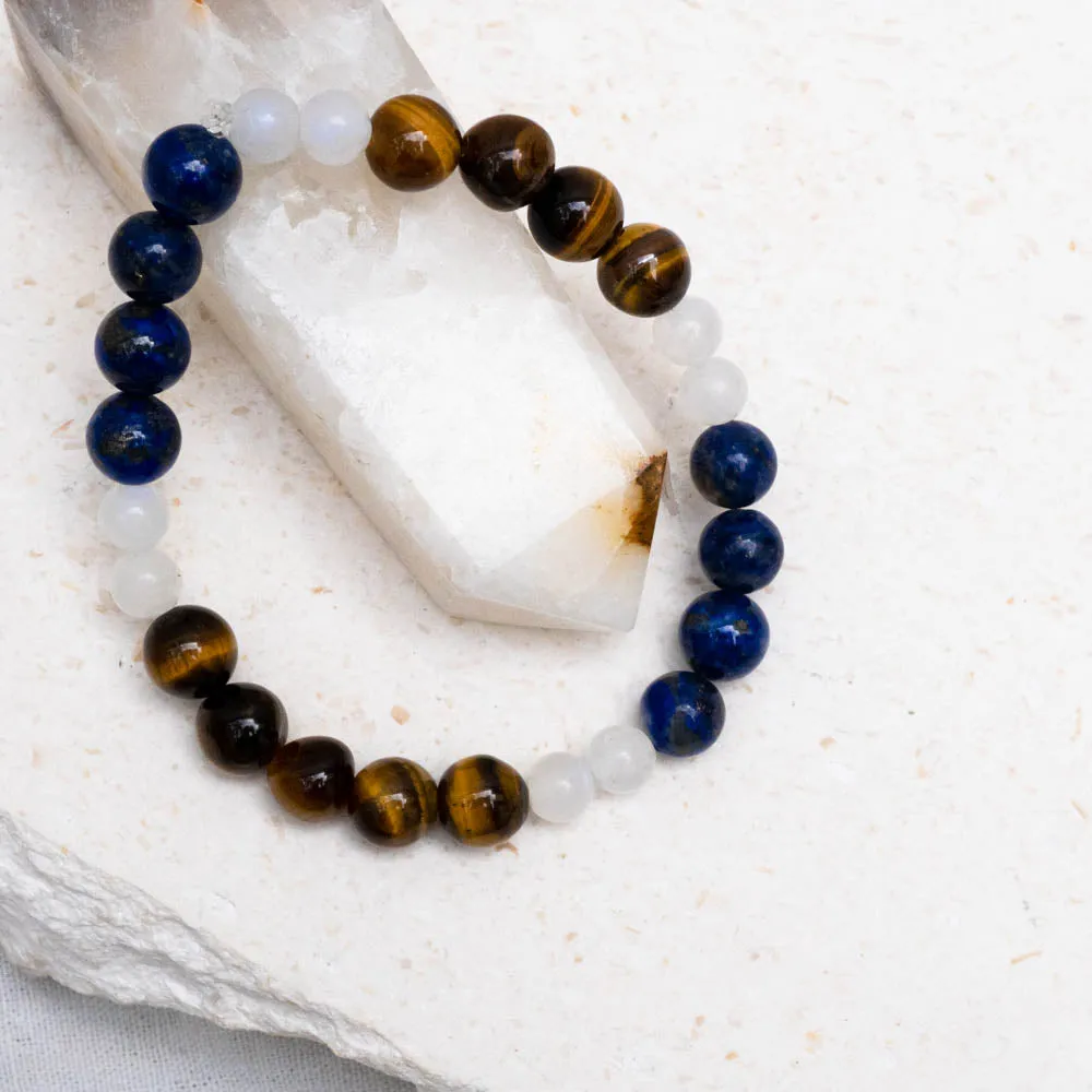 Lapis Lazuli, Tiger's Eye, Moonstone Bracelet | Confidence