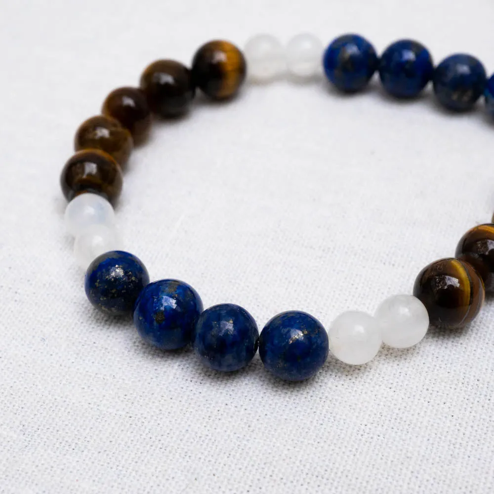 Lapis Lazuli, Tiger's Eye, Moonstone Bracelet | Confidence