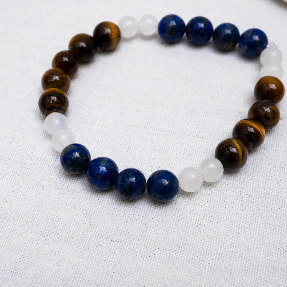 Lapis Lazuli, Tiger's Eye, Moonstone Bracelet | Confidence