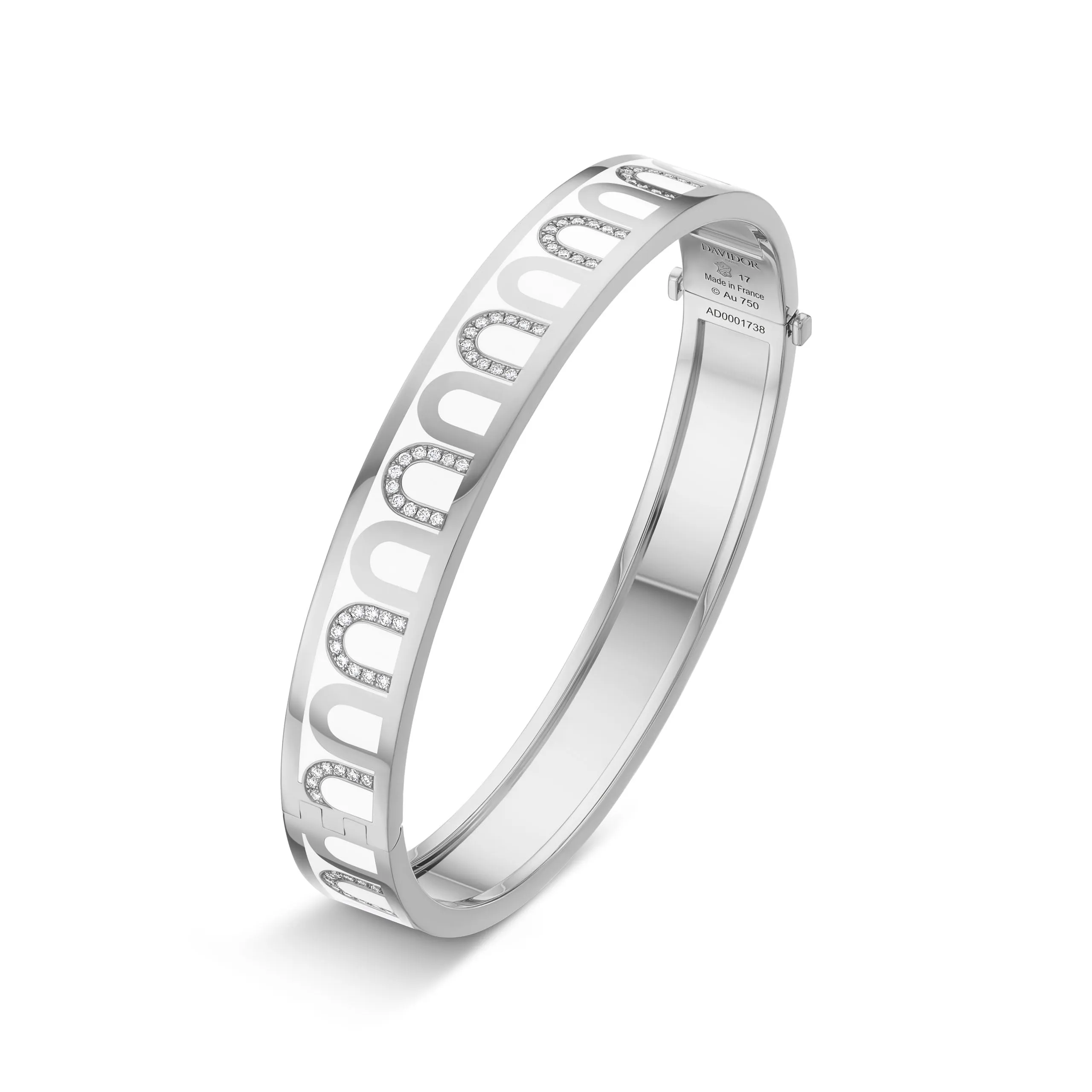 L'Arc de DAVIDOR Bangle MM, 18k White Gold with Lacquered Ceramic and Colonnato Diamonds