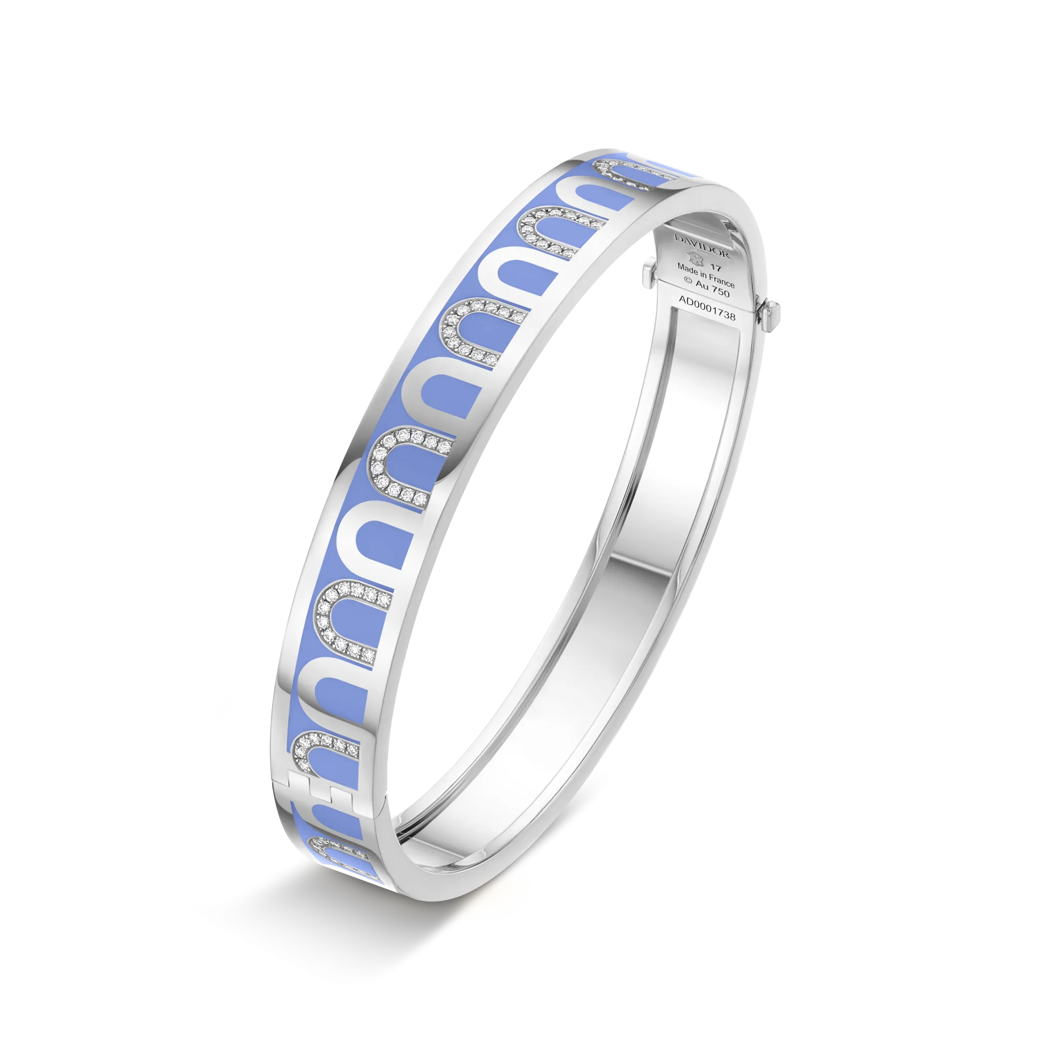 L'Arc de DAVIDOR Bangle MM, 18k White Gold with Lacquered Ceramic and Colonnato Diamonds