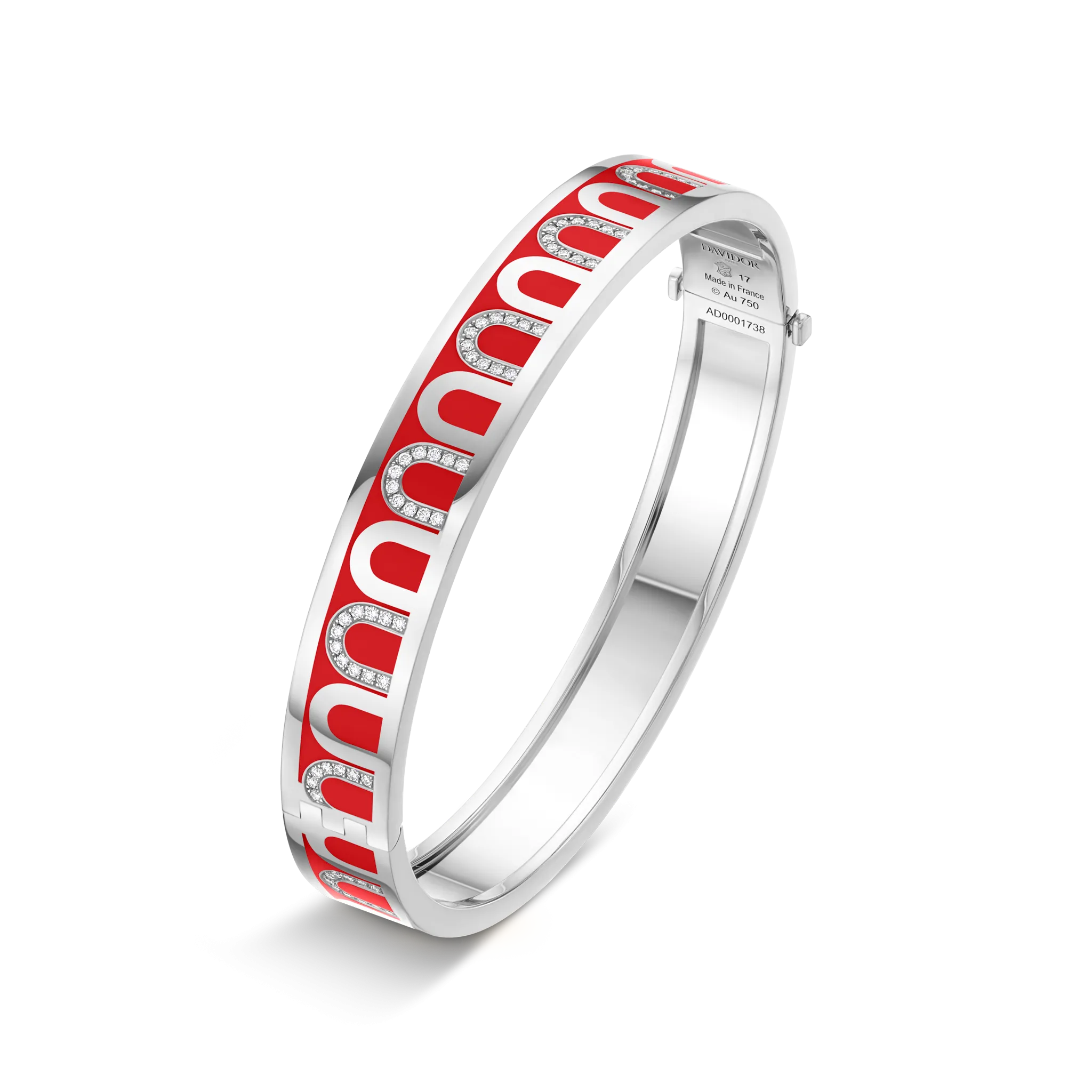 L'Arc de DAVIDOR Bangle MM, 18k White Gold with Lacquered Ceramic and Colonnato Diamonds