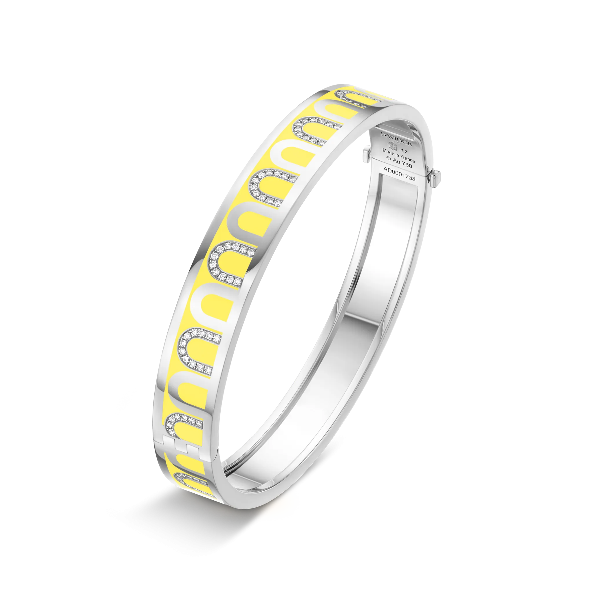 L'Arc de DAVIDOR Bangle MM, 18k White Gold with Lacquered Ceramic and Colonnato Diamonds