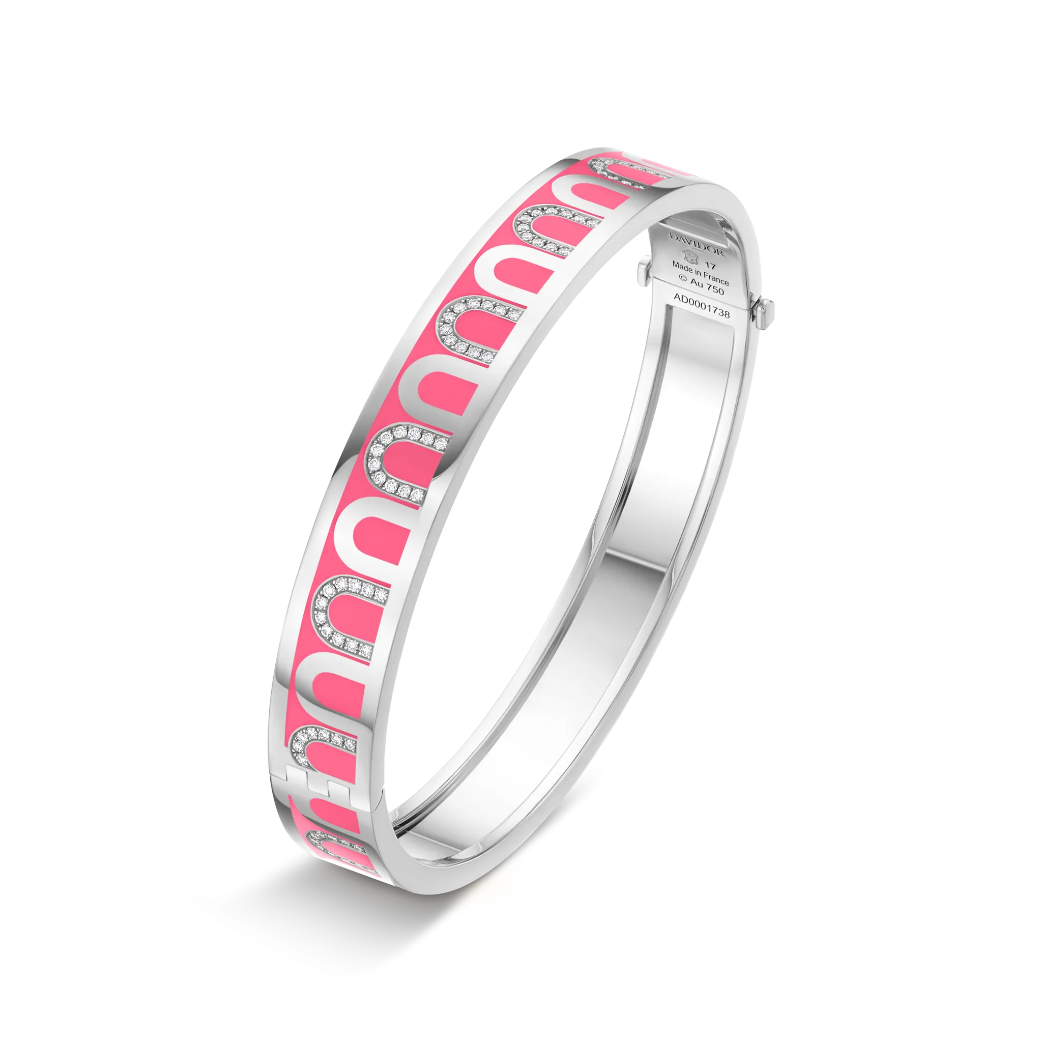 L'Arc de DAVIDOR Bangle MM, 18k White Gold with Lacquered Ceramic and Colonnato Diamonds