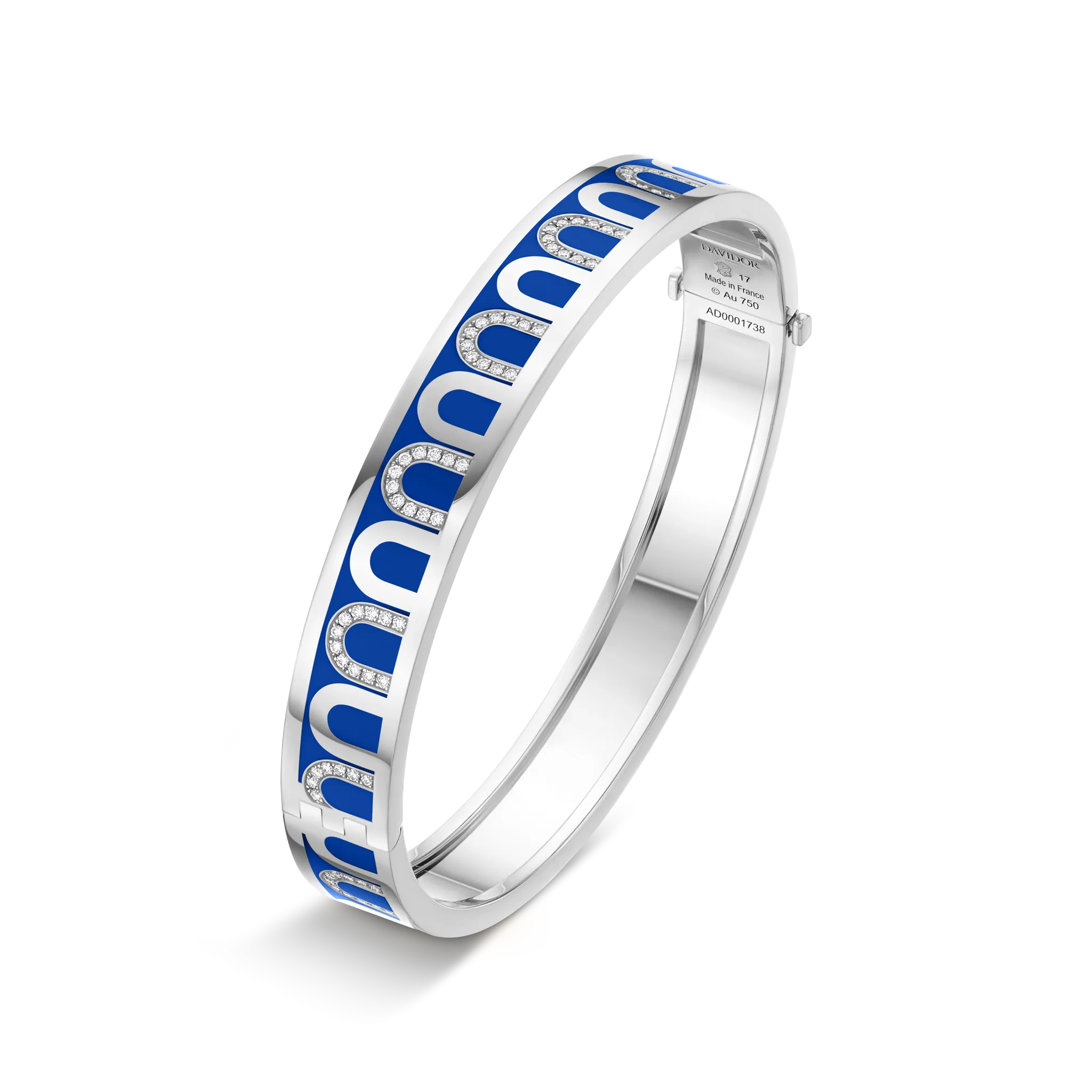 L'Arc de DAVIDOR Bangle MM, 18k White Gold with Lacquered Ceramic and Colonnato Diamonds