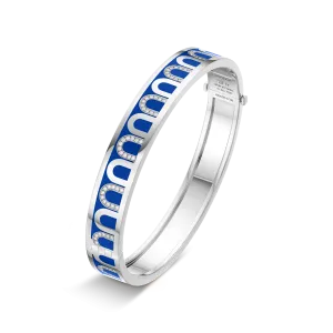 L'Arc de DAVIDOR Bangle MM, 18k White Gold with Lacquered Ceramic and Colonnato Diamonds
