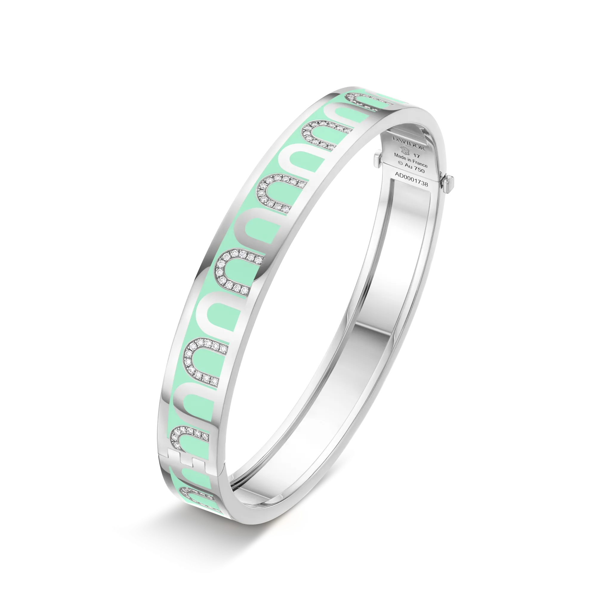 L'Arc de DAVIDOR Bangle MM, 18k White Gold with Lacquered Ceramic and Colonnato Diamonds