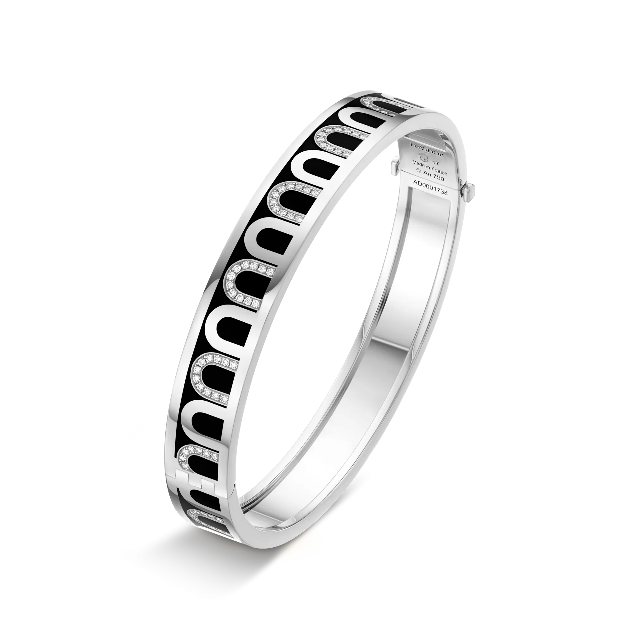 L'Arc de DAVIDOR Bangle MM, 18k White Gold with Lacquered Ceramic and Colonnato Diamonds