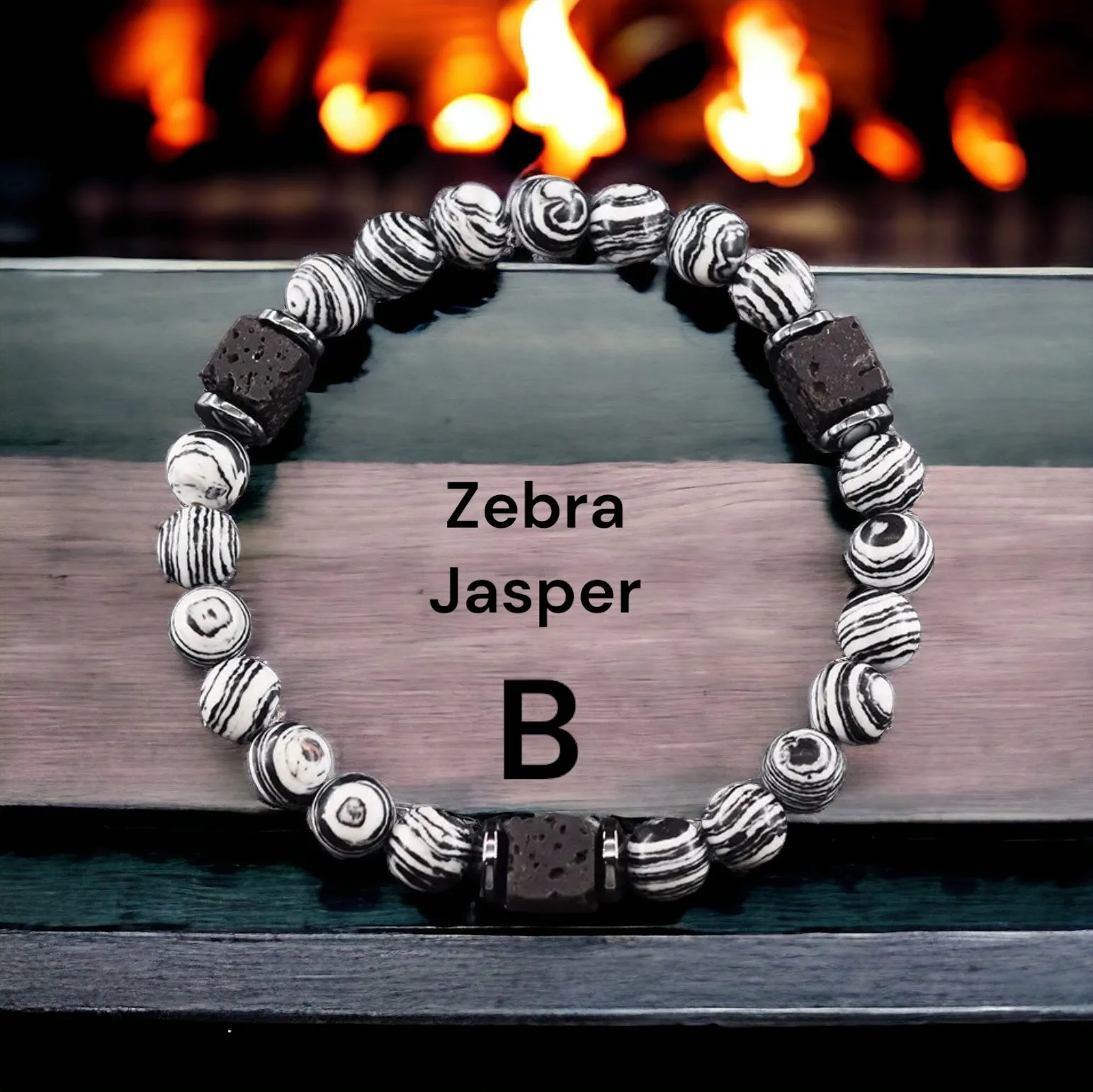 Lava Stone•Hematite & Choice of (Group A) Gemstones•Aromatherapy Volcanic Cube•Square•Custom Size•Round Stretch (8mm) Natural Gemstone Crystal Energy Bead Bracelet