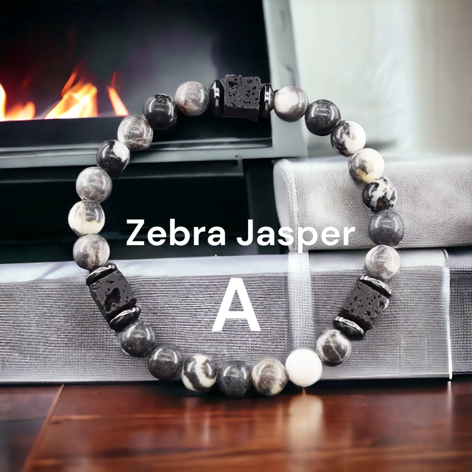 Lava Stone•Hematite & Choice of (Group A) Gemstones•Aromatherapy Volcanic Cube•Square•Custom Size•Round Stretch (8mm) Natural Gemstone Crystal Energy Bead Bracelet