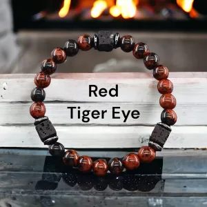 Lava Stone•Hematite & Choice of (Group A) Gemstones•Aromatherapy Volcanic Cube•Square•Custom Size•Round Stretch (8mm) Natural Gemstone Crystal Energy Bead Bracelet
