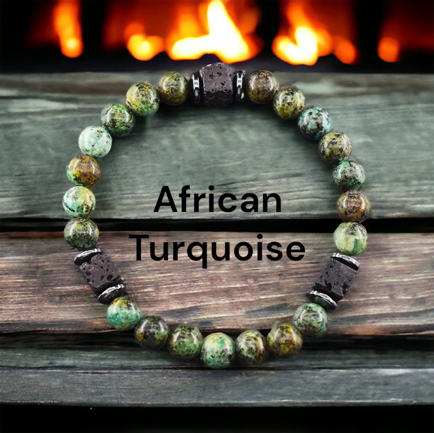 Lava Stone•Hematite & Choice of (Group A) Gemstones•Aromatherapy Volcanic Cube•Square•Custom Size•Round Stretch (8mm) Natural Gemstone Crystal Energy Bead Bracelet