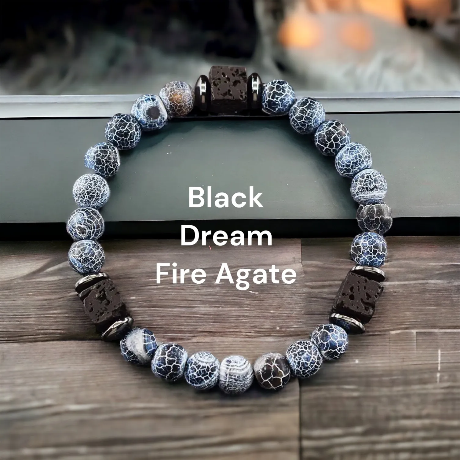 Lava Stone•Hematite & Choice of (Group A) Gemstones•Aromatherapy Volcanic Cube•Square•Custom Size•Round Stretch (8mm) Natural Gemstone Crystal Energy Bead Bracelet