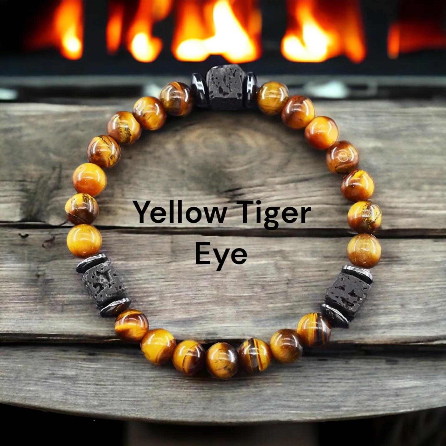 Lava Stone•Hematite & Choice of (Group A) Gemstones•Aromatherapy Volcanic Cube•Square•Custom Size•Round Stretch (8mm) Natural Gemstone Crystal Energy Bead Bracelet