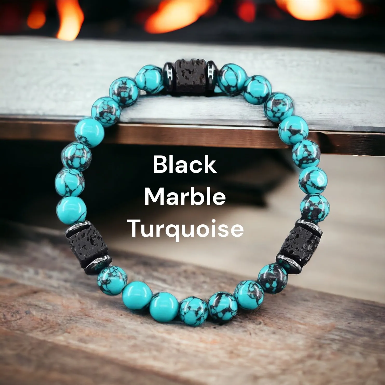 Lava Stone•Hematite & Choice of (Group A) Gemstones•Aromatherapy Volcanic Cube•Square•Custom Size•Round Stretch (8mm) Natural Gemstone Crystal Energy Bead Bracelet