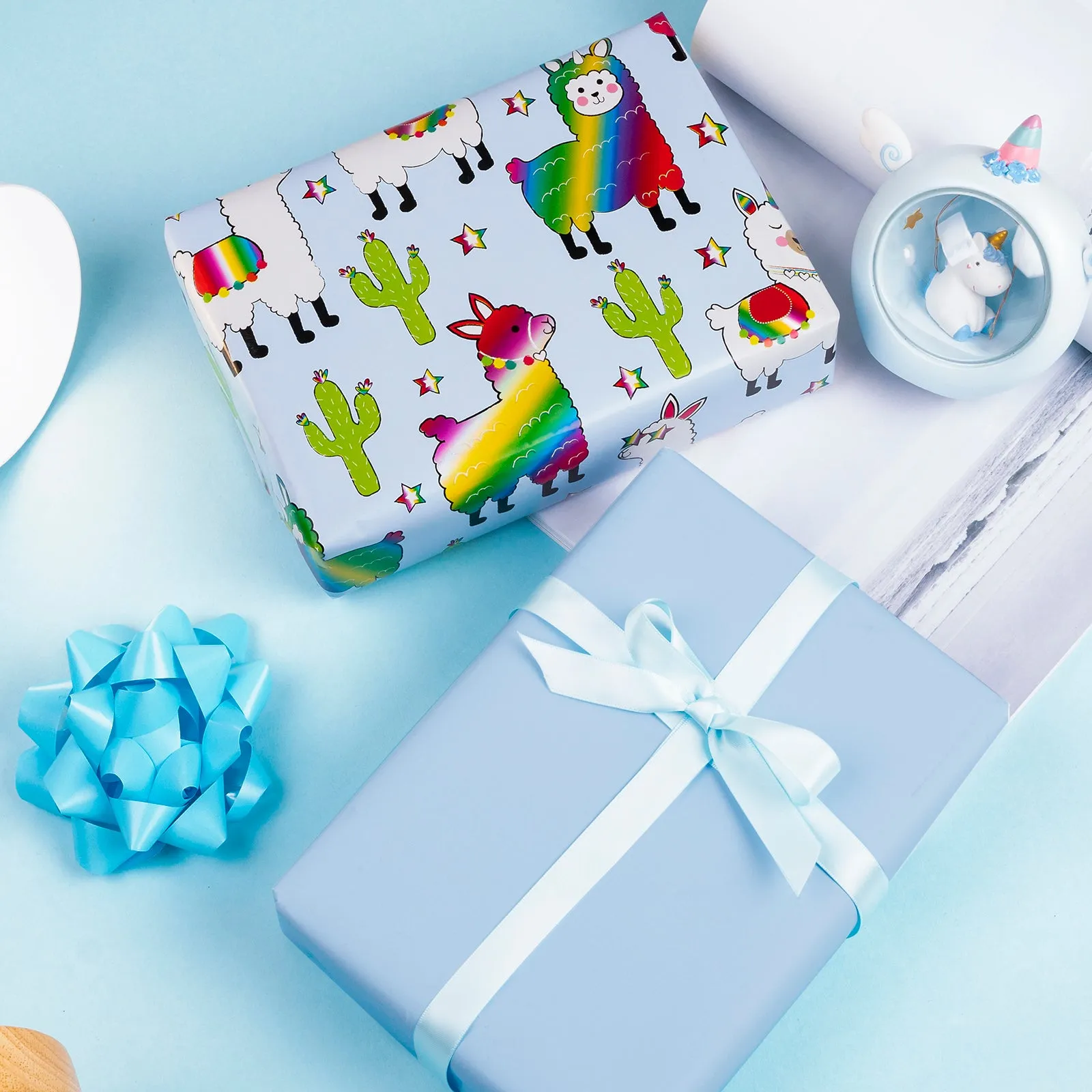 Llama Foil Wrapping Paper with Light Blue Color on Reverse
