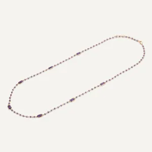 Long Amethyst Crystal Stone Necklace In Gold-Tone