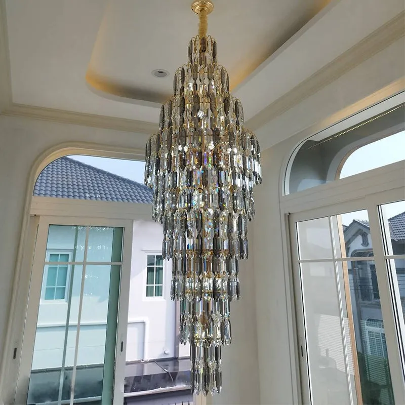 Luxury Large Foyer Staircase K9 Crystal Chandelier Long Ceiling Lighting Fixture For Living Room Hall