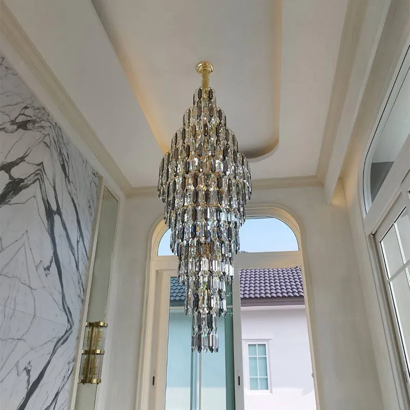 Luxury Large Foyer Staircase K9 Crystal Chandelier Long Ceiling Lighting Fixture For Living Room Hall