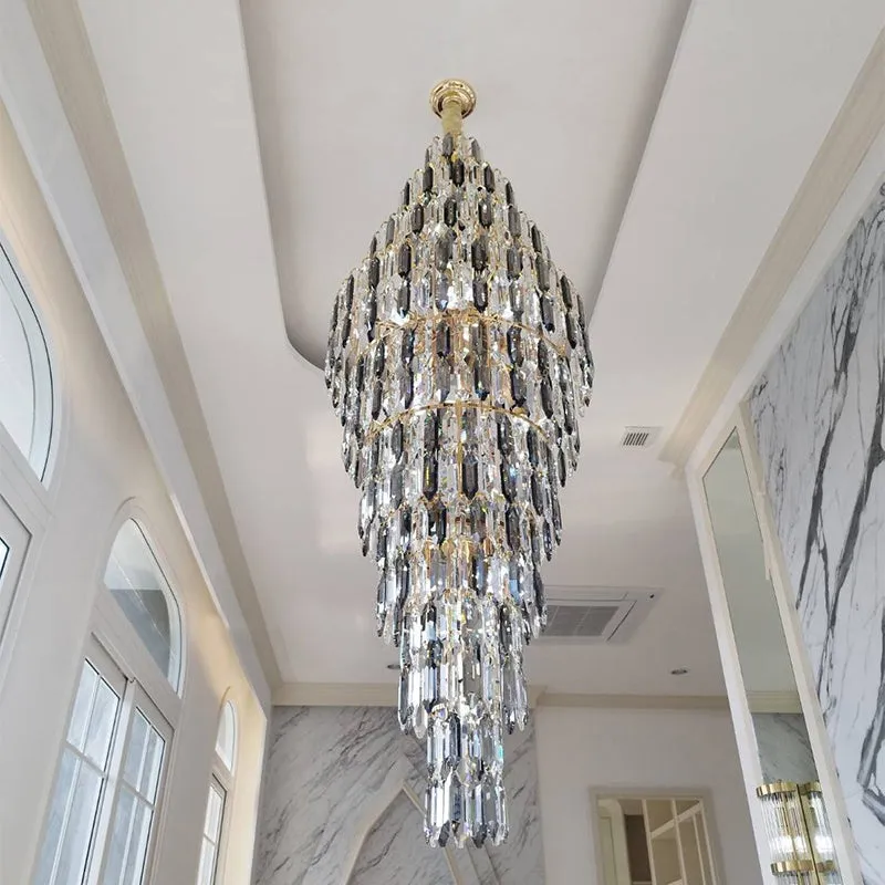 Luxury Large Foyer Staircase K9 Crystal Chandelier Long Ceiling Lighting Fixture For Living Room Hall