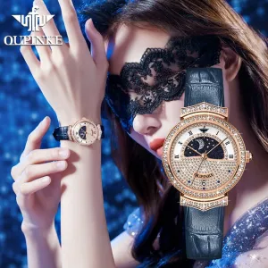 Luxury Quartz Swiss Movement Waterproof Diamond Starry Sky Dial Moon Phase Ladies Sport Wristwatches