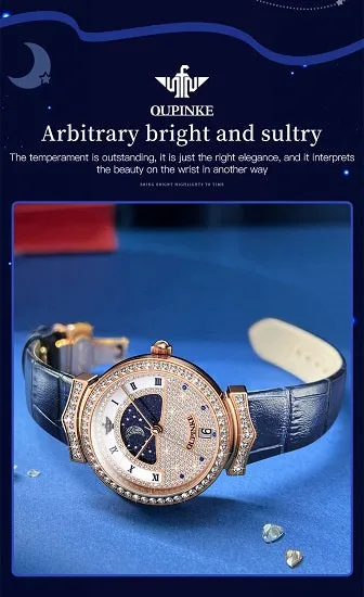 Luxury Quartz Swiss Movement Waterproof Diamond Starry Sky Dial Moon Phase Ladies Sport Wristwatches