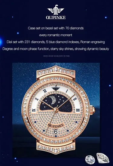 Luxury Quartz Swiss Movement Waterproof Diamond Starry Sky Dial Moon Phase Ladies Sport Wristwatches