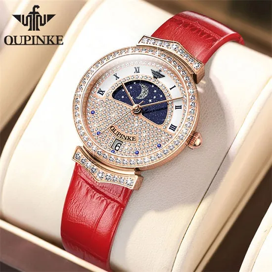 Luxury Quartz Swiss Movement Waterproof Diamond Starry Sky Dial Moon Phase Ladies Sport Wristwatches