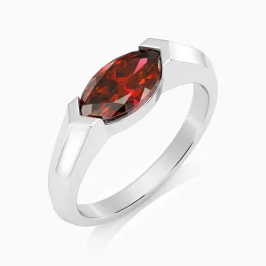 Marquise Cut Garnet Semi Bezel Set Ring