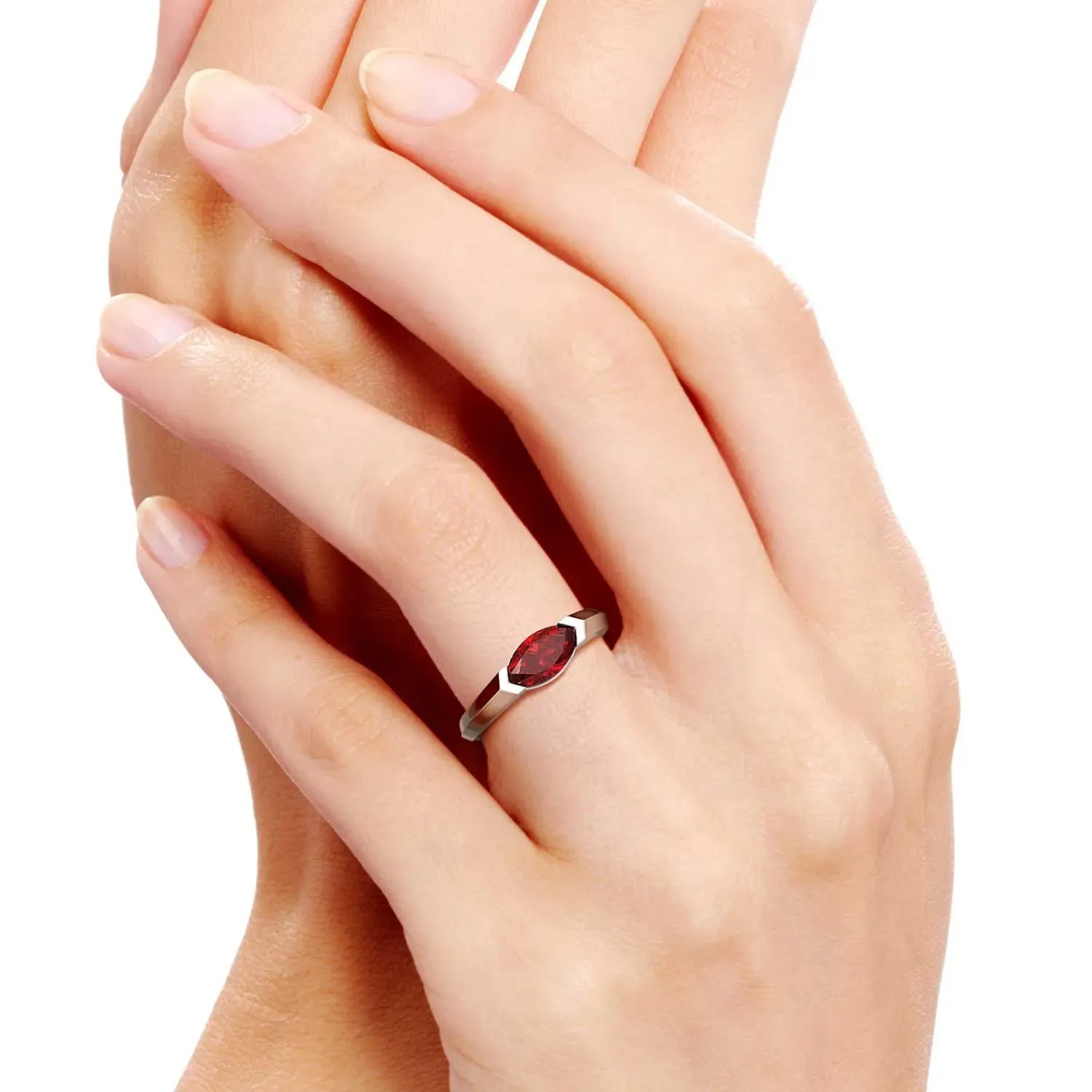 Marquise Cut Garnet Semi Bezel Set Ring