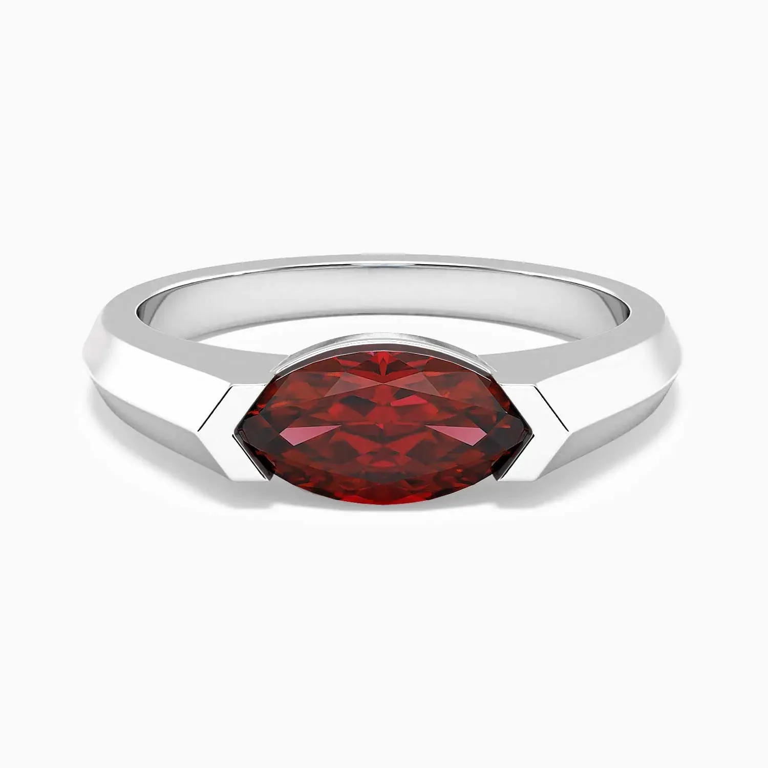 Marquise Cut Garnet Semi Bezel Set Ring