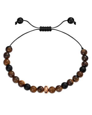 Men's Brown Tiger Eye & Matte Onyx Bead Bracelet - 14K Rose Gold