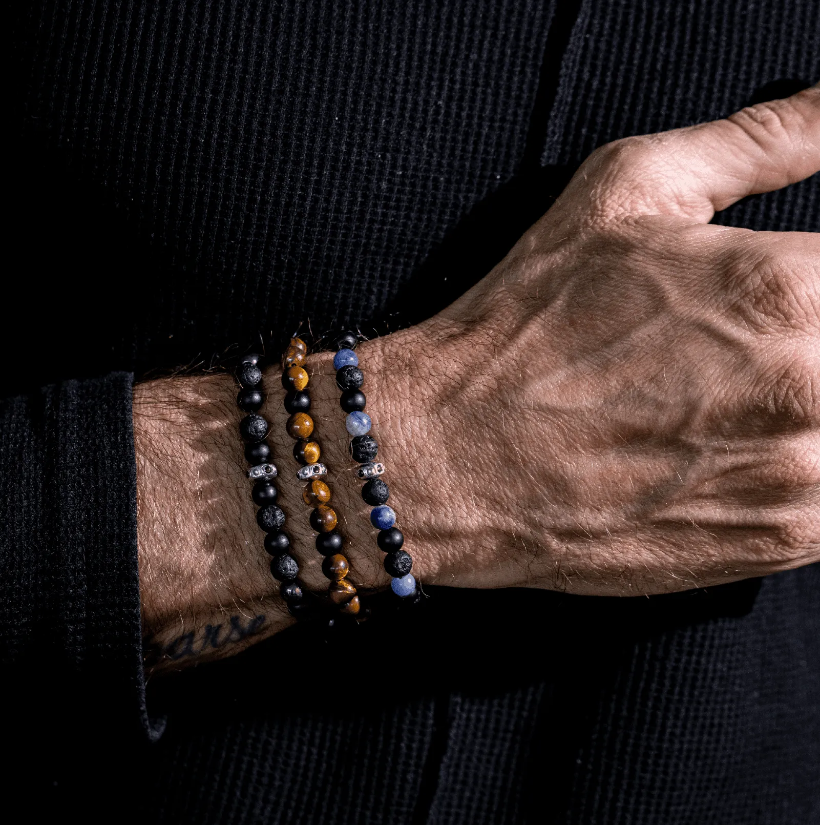 Men's Brown Tiger Eye & Matte Onyx Bead Bracelet - 14K Rose Gold