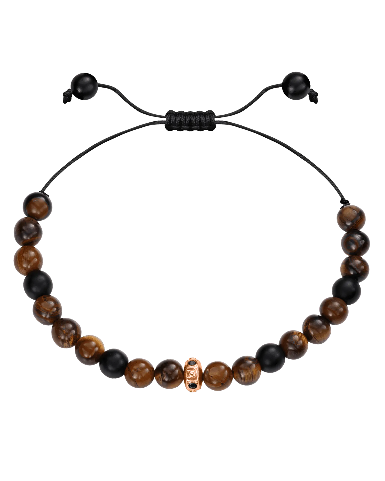 Men's Brown Tiger Eye & Matte Onyx Bead Bracelet - 14K Rose Gold