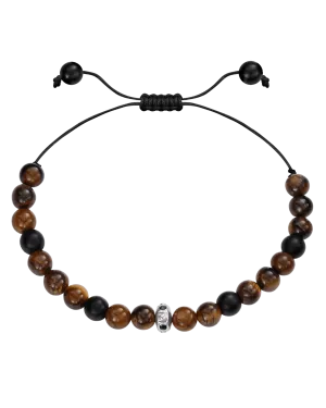 Men's Brown Tiger Eye & Matte Onyx Bead Bracelet - 14K White Gold