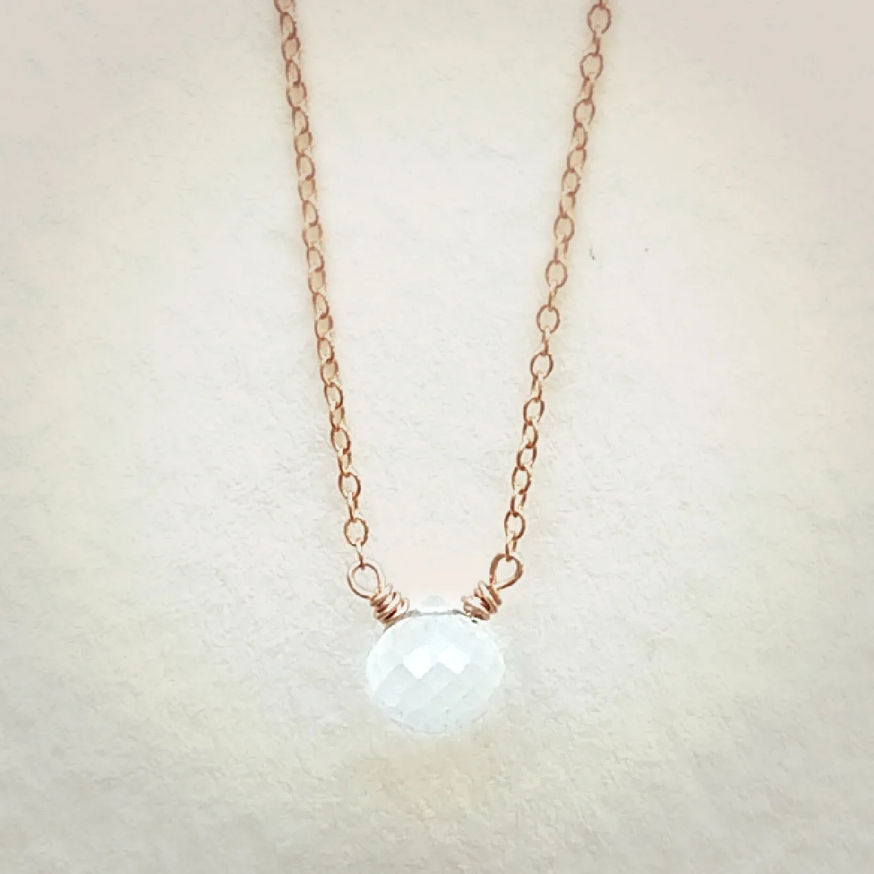 Micro Faceted Moonstone Necklace | Rose Gold Chain