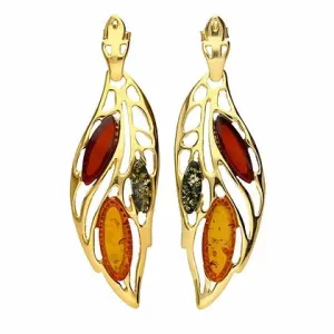MILENA Earrings Gold and Amber Multicolour Leaf