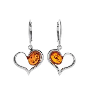MILENA Hoop Earrings Silver and Amber Stone and Heart