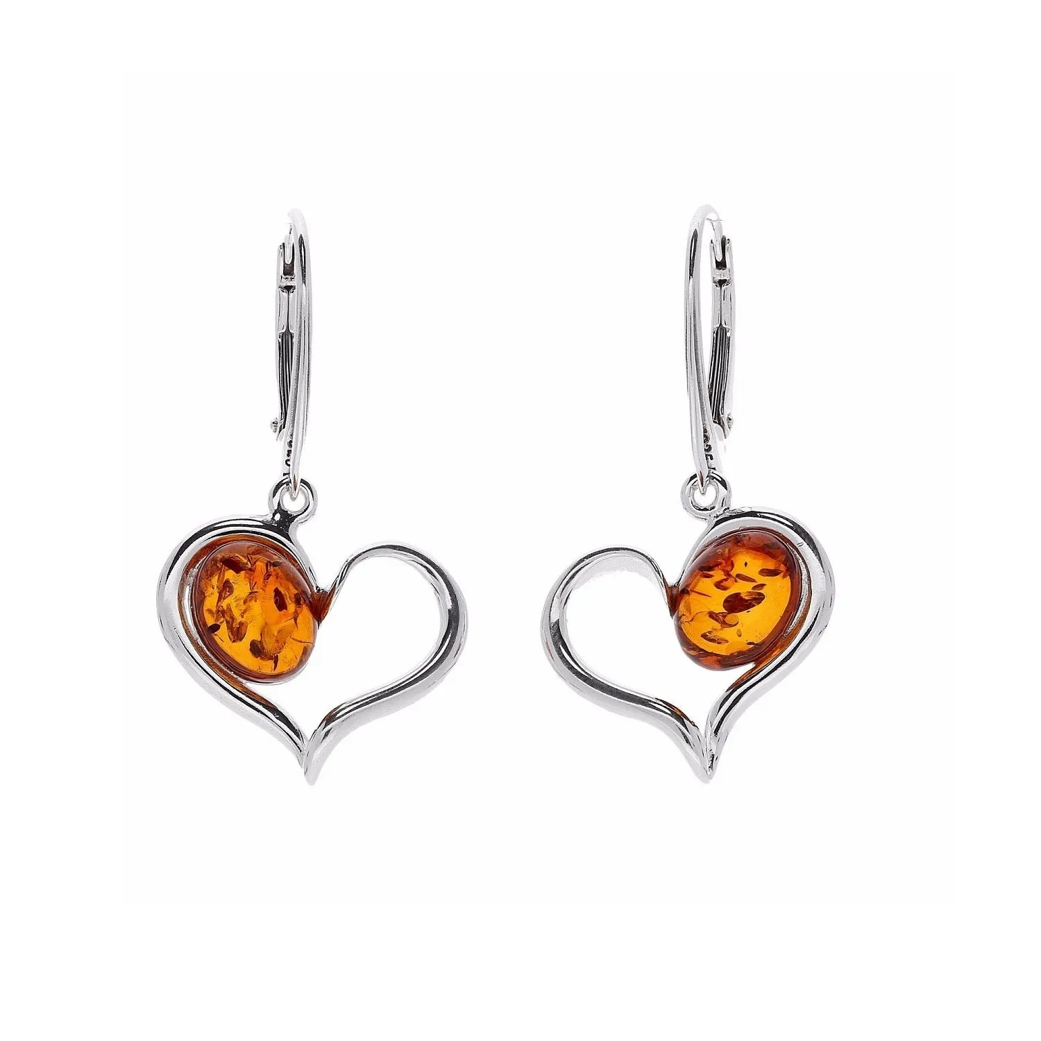 MILENA Hoop Earrings Silver and Amber Stone and Heart