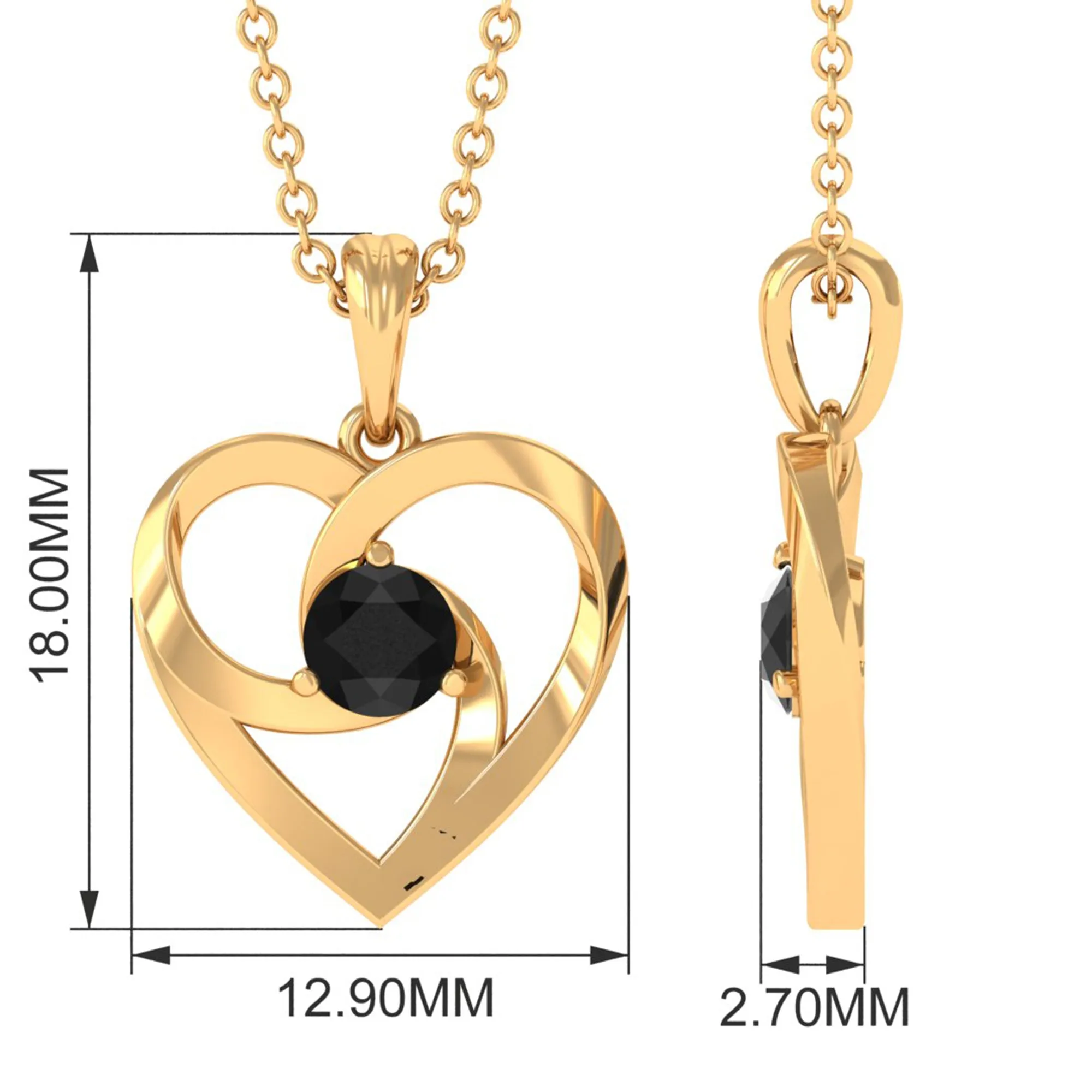 Minimal Black Onyx Gold Heart Necklace For Women