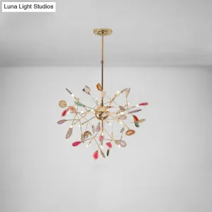 Modern Leaf Agate Pendant Chandelier - LED Gold Hanging Light for Living Room