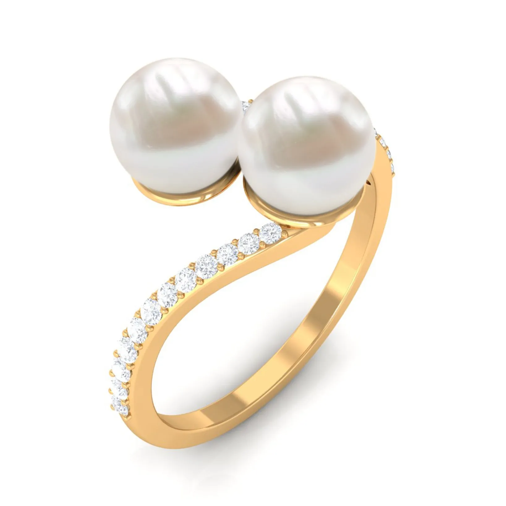 Moi et Toi Freshwater Pearl Bypass Ring with Diamond