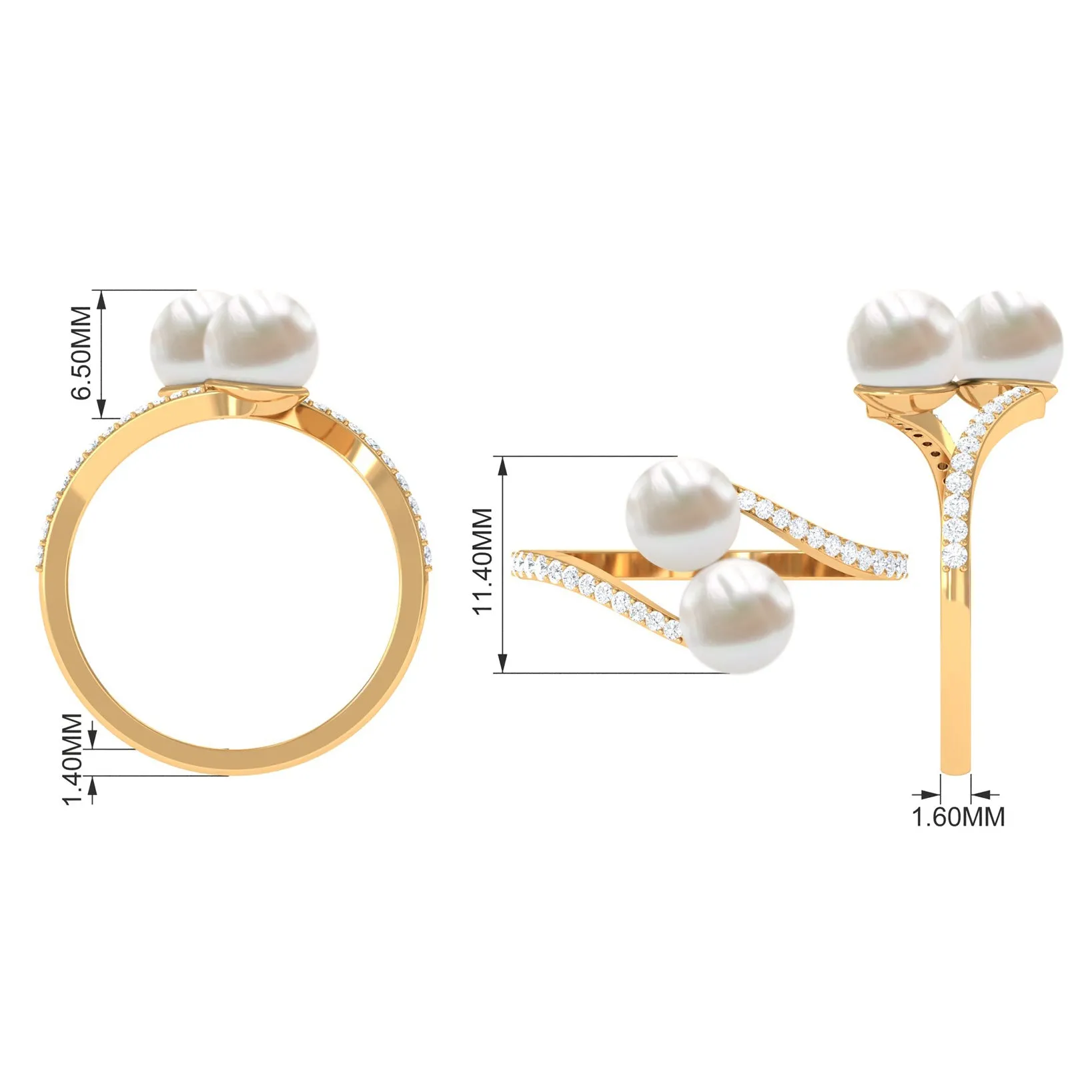 Moi et Toi Freshwater Pearl Bypass Ring with Diamond
