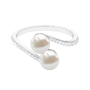 Moi et Toi Freshwater Pearl Bypass Ring with Diamond