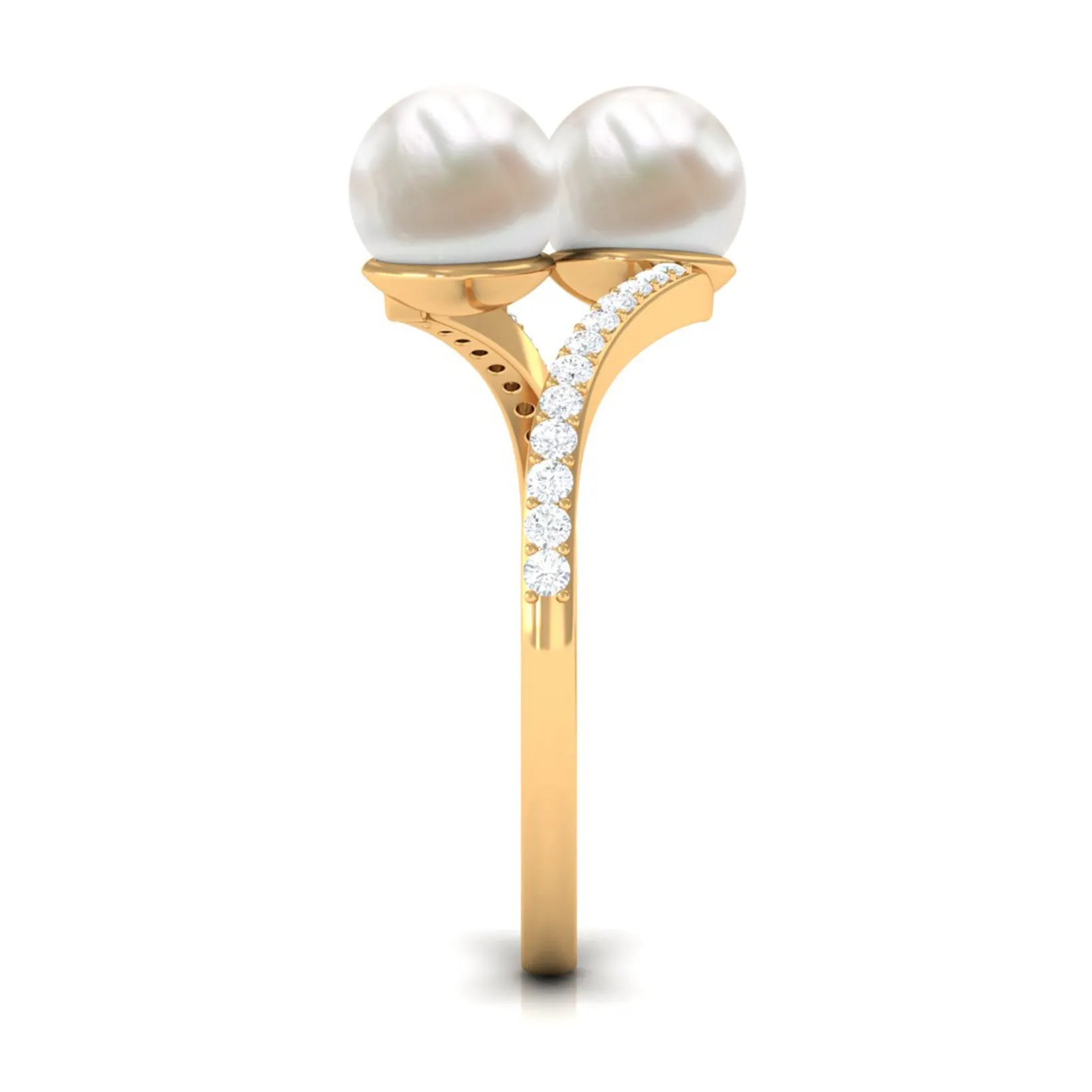 Moi et Toi Freshwater Pearl Bypass Ring with Diamond