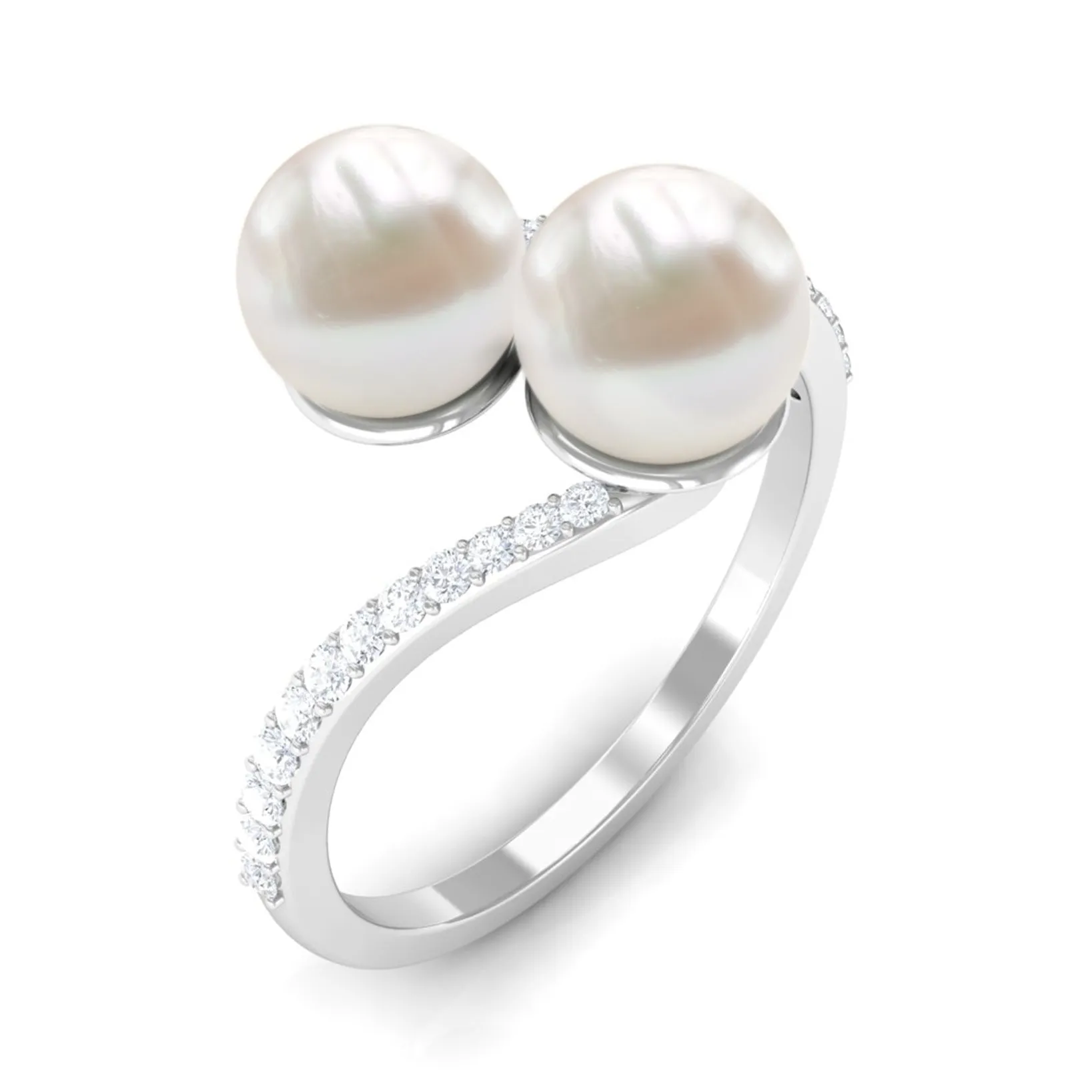 Moi et Toi Freshwater Pearl Bypass Ring with Diamond